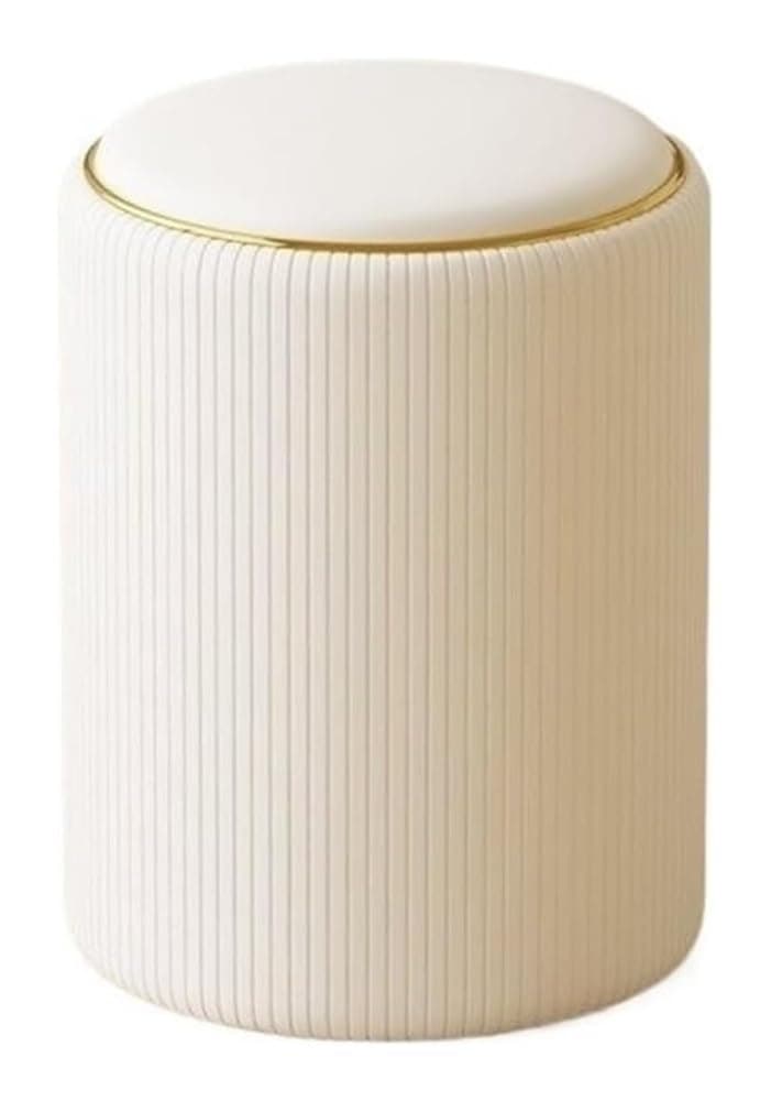 Modern Round Ottoman with Storage, Small Vanity Stool with Thicker Sponge Padded Seat, Leather Round Foot Stool Vanity Chair for Small Space, Bedroom and Living Room(White)