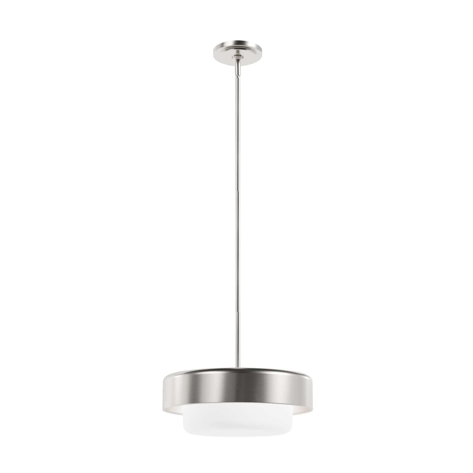 Hunter - Station 2-Light Brushed Nickel, Medium Size Pendant Light, Dimmable, Modern Style, Drum Shaped, for Bedrooms, Kitchens, Dining, Living Rooms - 19272