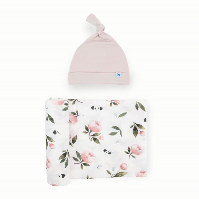 Little Unicorn Premium Stretch Knit Swaddle & Hat Set | Ultra-Soft with Optimal Stretch for Newborns | Giftable Set (Watercolor Rose)
