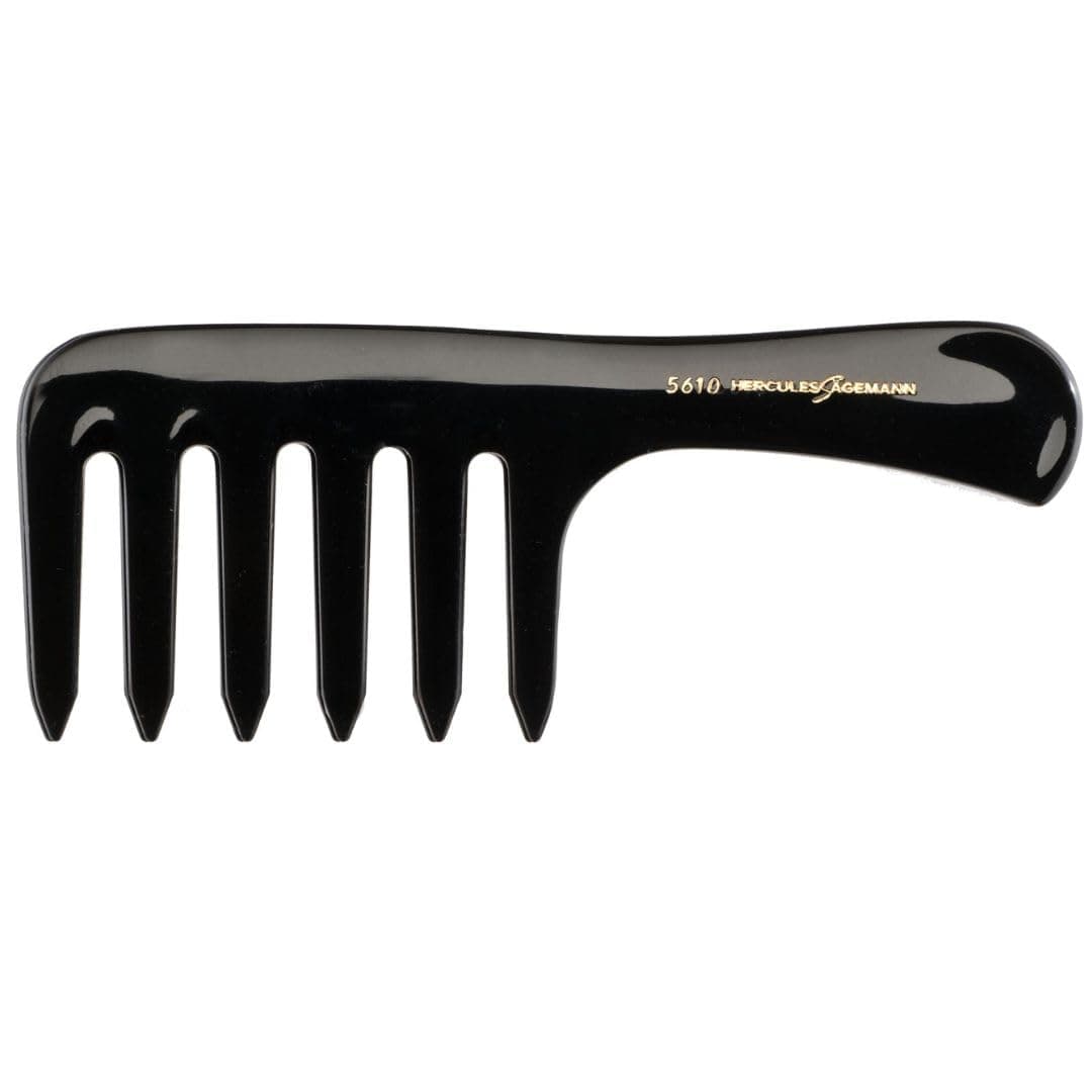 Hercules Sägemann Magic Star Mini, 100% Natural Rubber, Wide & Long Teeth, 9" / 23cm, Unisex, Black, Curly & Wavy Hair