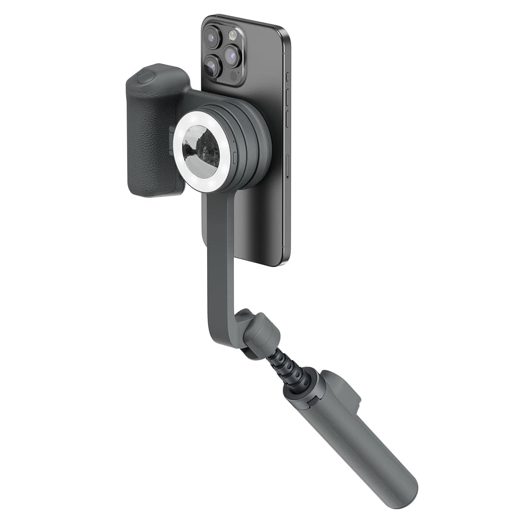 ShiftCam Travel Kit Essential – MagSafe-Compatible Mobile Creator Bundle with SnapGrip Essential, SnapPocket Light, and SnapStand Selfie – Compact Phone Grip, LED Light & Bluetooth Tripod | Midnight
