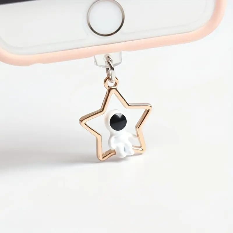 Star Dust Plug Charm Cute Astronaut Earphone Jack Stopper Cap Pendant Anti Dust Plug Kawaii USB Type-C Plug Cell Phone Anti-Dust Plugs for iPhone Charge Port