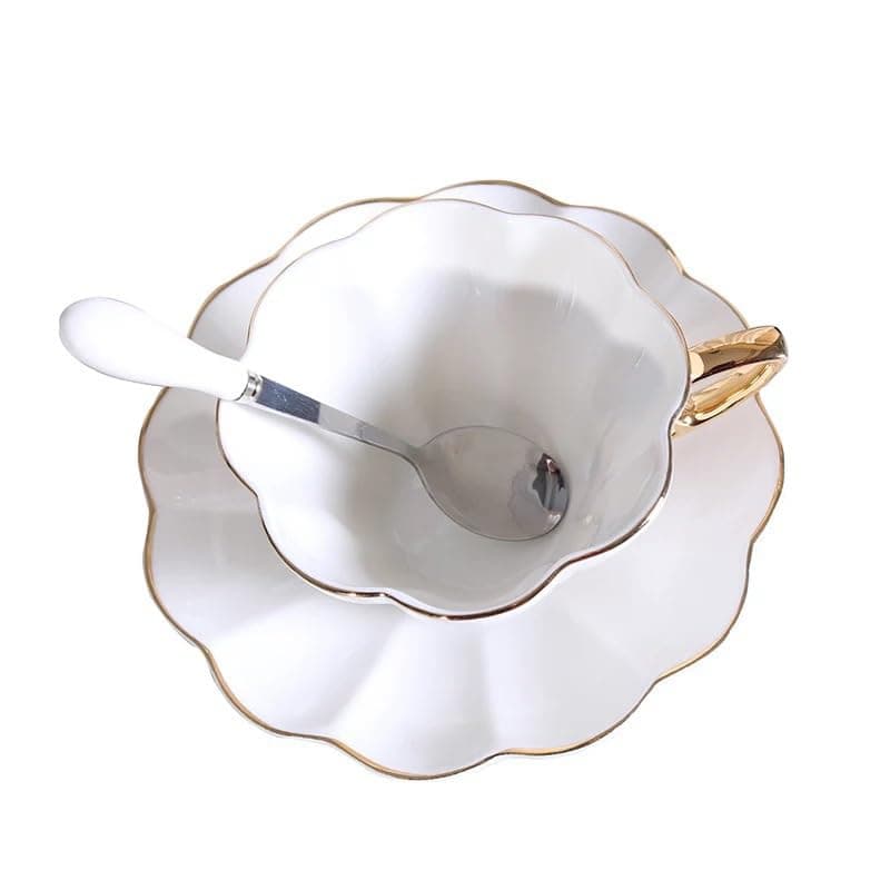 Pfedxoon British Coffee Cup 3 Piece Set（6.8oz） Household Fashional Tea Cup with Saucer Spoon (white-B)
