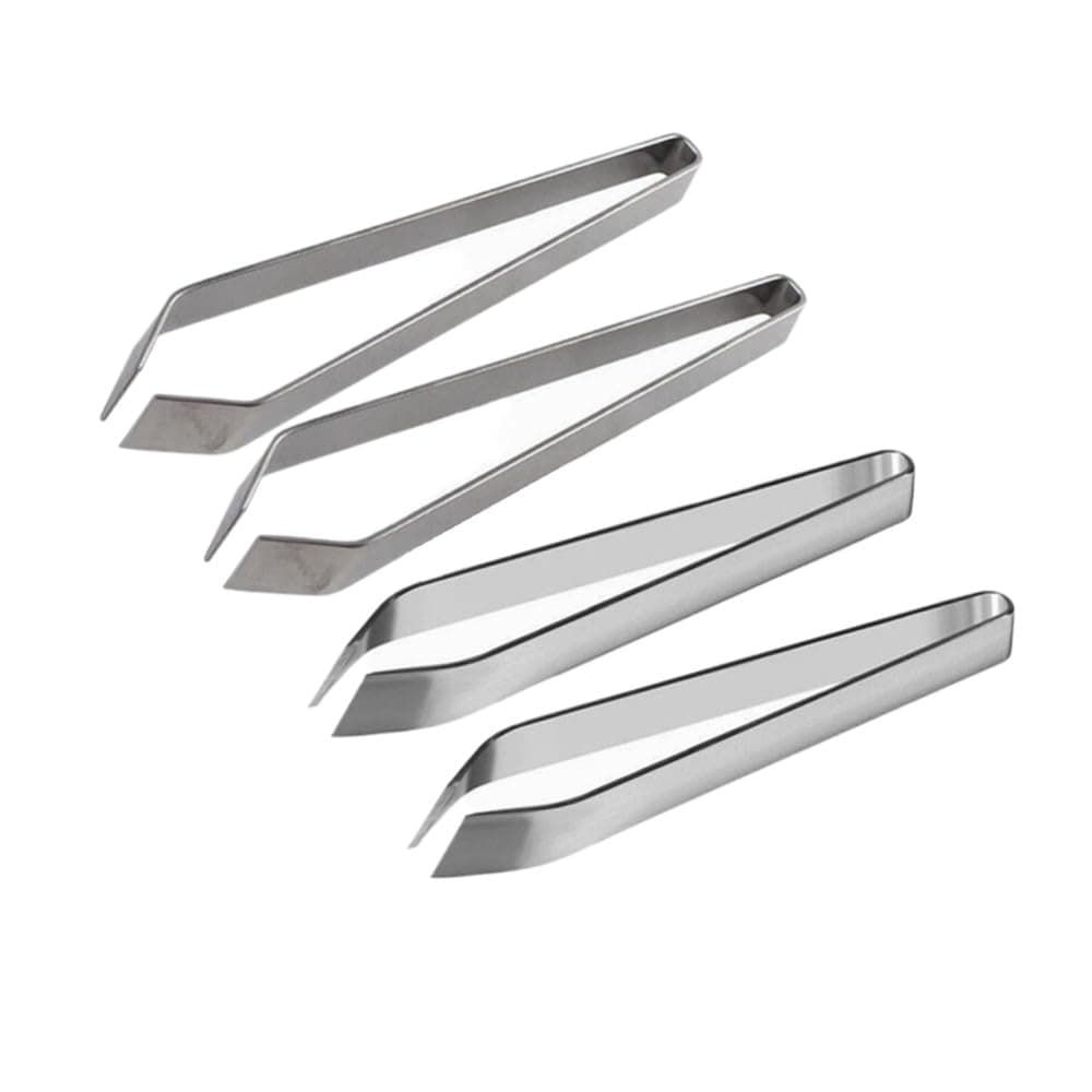 Stainless Steel Fish Bone Tweezers Flat and Slant Pliers Set, Kitchen Cooking Tweezers Meat Hair Remover Tool for Home and Restaurant (4 Pack)