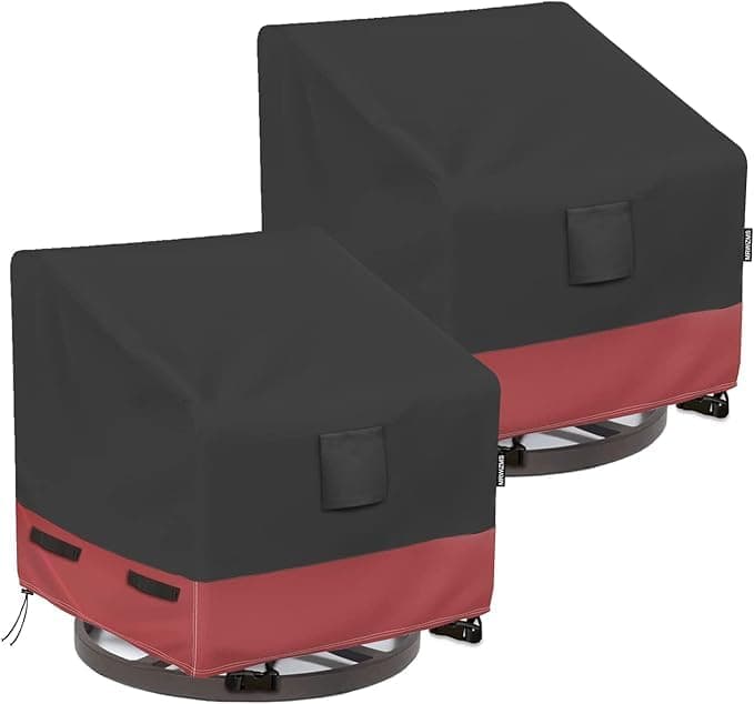 2 Pack Outdoor Swivel Lounge Chair Cover 600D Heavy Duty Outdoor Chair Covers, 100%Waterproof Tear-Resistant,UV Resistant, Swivel chair cover Fits 30Lx34Dx38.5H in, Noble black/red combo