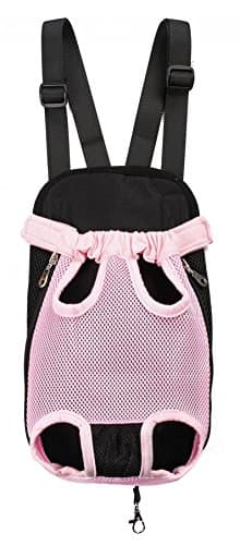 Pet Dog Puppy Cat Carrier Five Holes Backpack Double Shoulder Straps Mesh Front Chest Backpack Bag, S, Pink