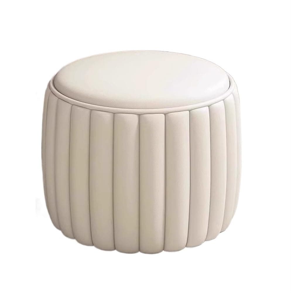 Leather Footstool Ottoman, Solid Wood Frame Foot Rest Stool, Chic Pouffe for Living Room, Kitchen, Bedroom, Balcony(Beige,30 * 25cm)