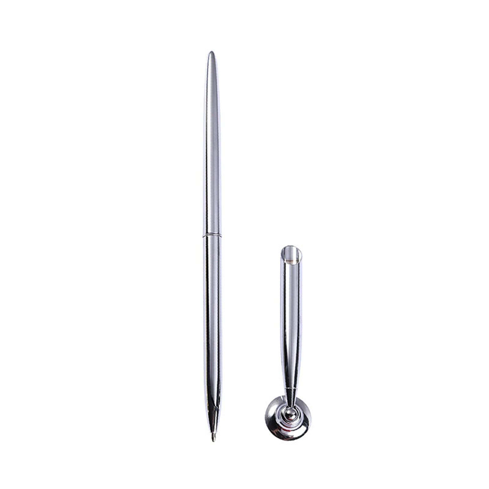 Rooyar Guest Pen and Pen Stand Round Pen Holder Signing Pen Set Metal Pen Attached to Desk Pen Base Stands for Wedding Office, Silver