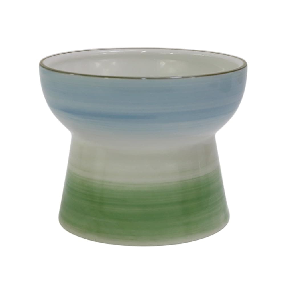 SYNWISH Elevated Cat Food Bowl, Raised Food and Water Bowl for Cat and Small Dog, Ceramic Water Bowls Dish No Spill,Whisker Fatigue Food Dish Dishwasher Safe,10 OZ,Blue & Green