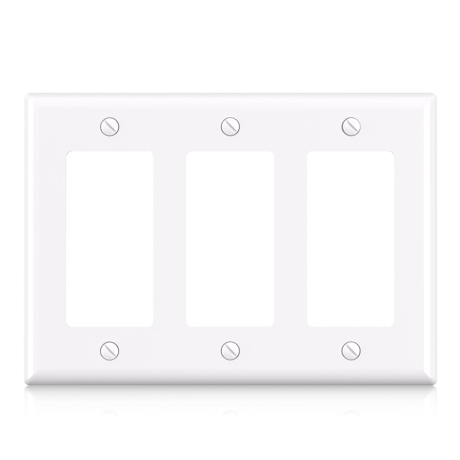 ELEGRP 3-Gang Decorative Wall Plates, Standard Size 4.53" H x 6.39" L Unbreakable Thermoplastic Faceplate Cover for Decorator Receptacle Outlet Switch, UL Listed (1 Pack, Glossy White)