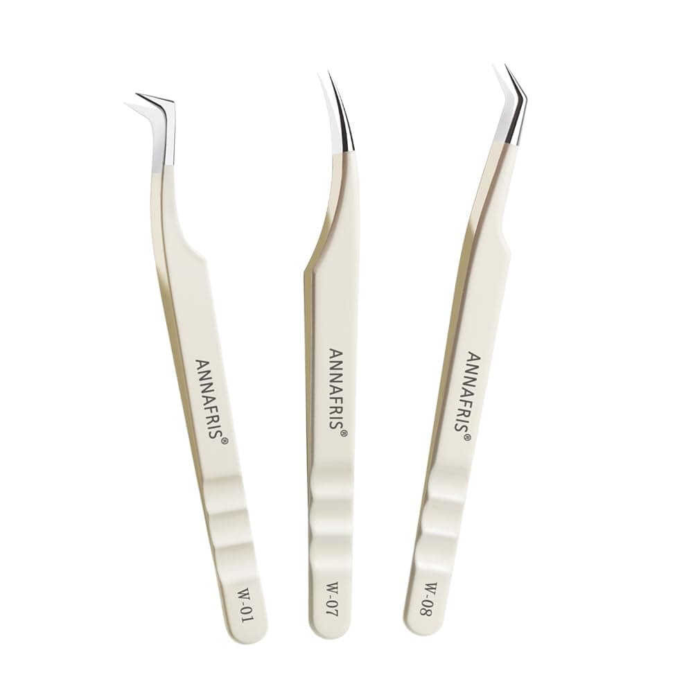 ANNAFRIS Lash Tweezers for Eyelash Extensions,Stainless Steel Lash Extension Tweezers for Easy Application and Removal-W01+07+08