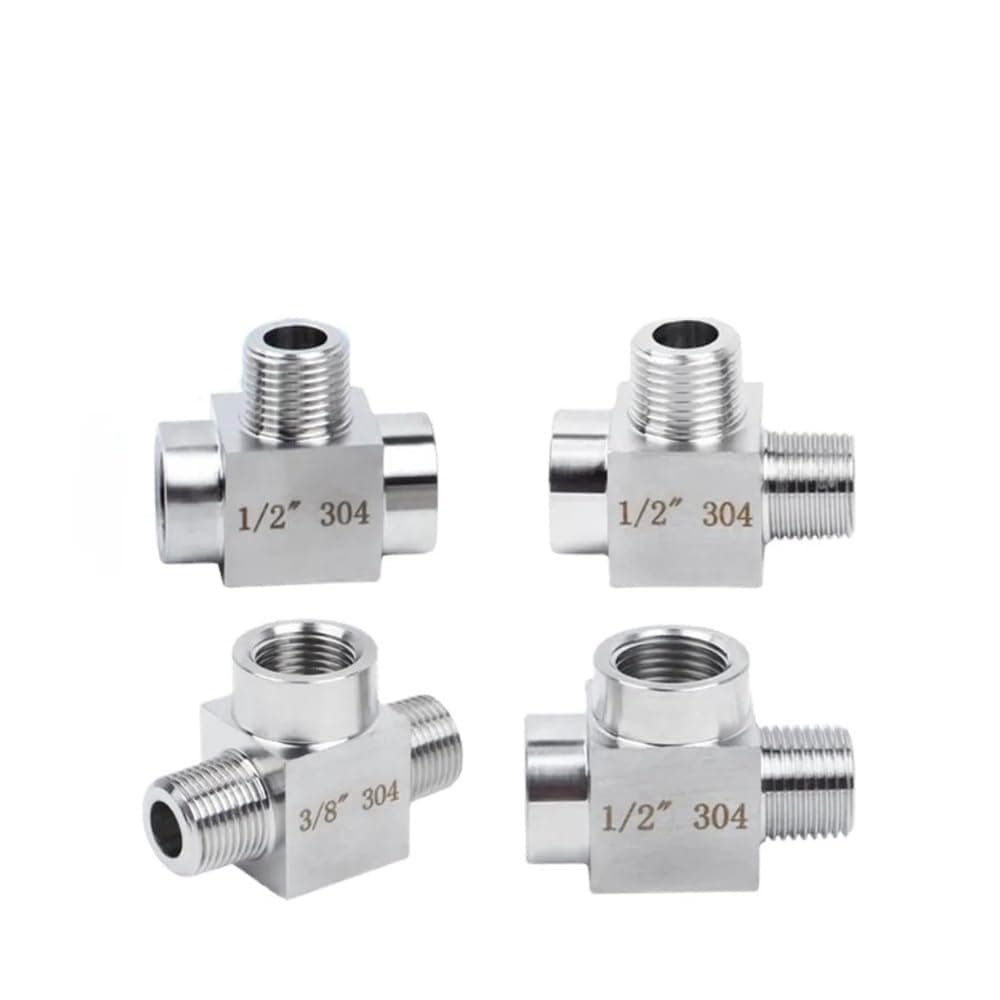LLBZBJLXWE 1/8" 1/4" 3/8" 1/2" NPT Female Male Tee 3 Ways 304 Stainless Steel Pipe Fitting Connector Splitter Block High Pressure(NPT,Female-Male-Male_1/4")