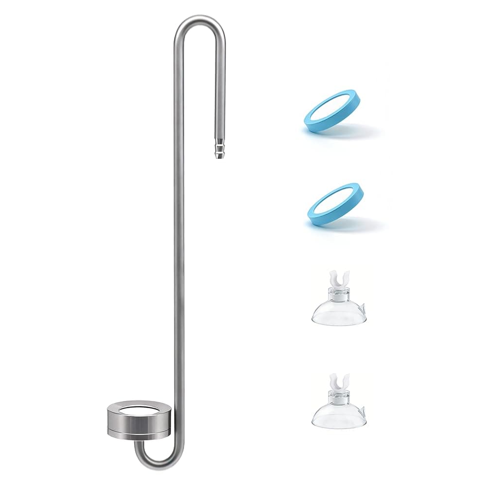 LINLAN 25cm 304 Stainless Steel CO₂ Diffuser, Frosted Matte Material(One-Piece Molding), Equipped with Silicone Suction Cup + Replacement Diffusion Disc, Suitable for Rimless Planted Aquariums