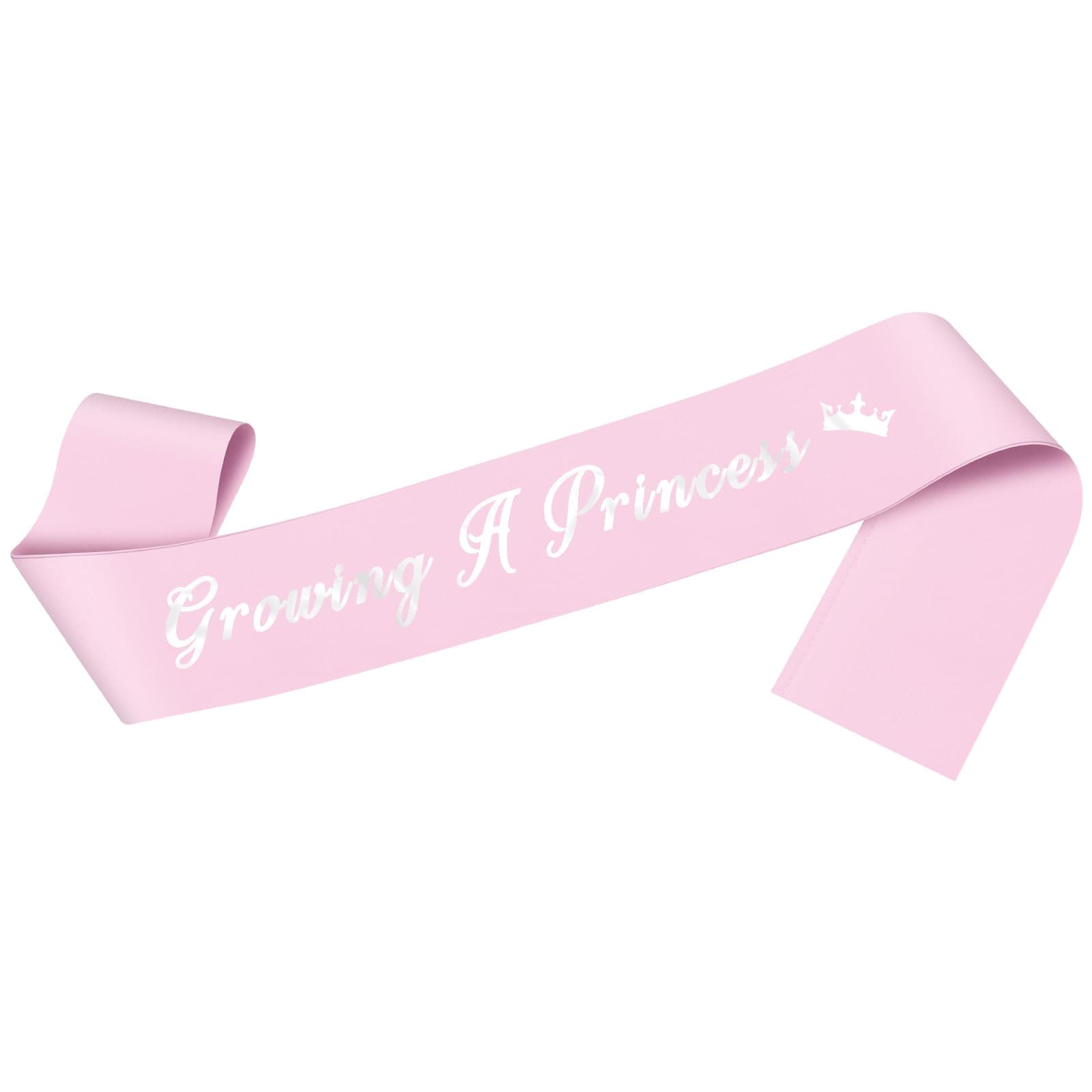 Baby Shower Sash Growing A Princess Sashes New Mom or Dady Gifts Baby Shower Party Gender Reveals Party Gifts Pink Satin Sash with Silver Lettering