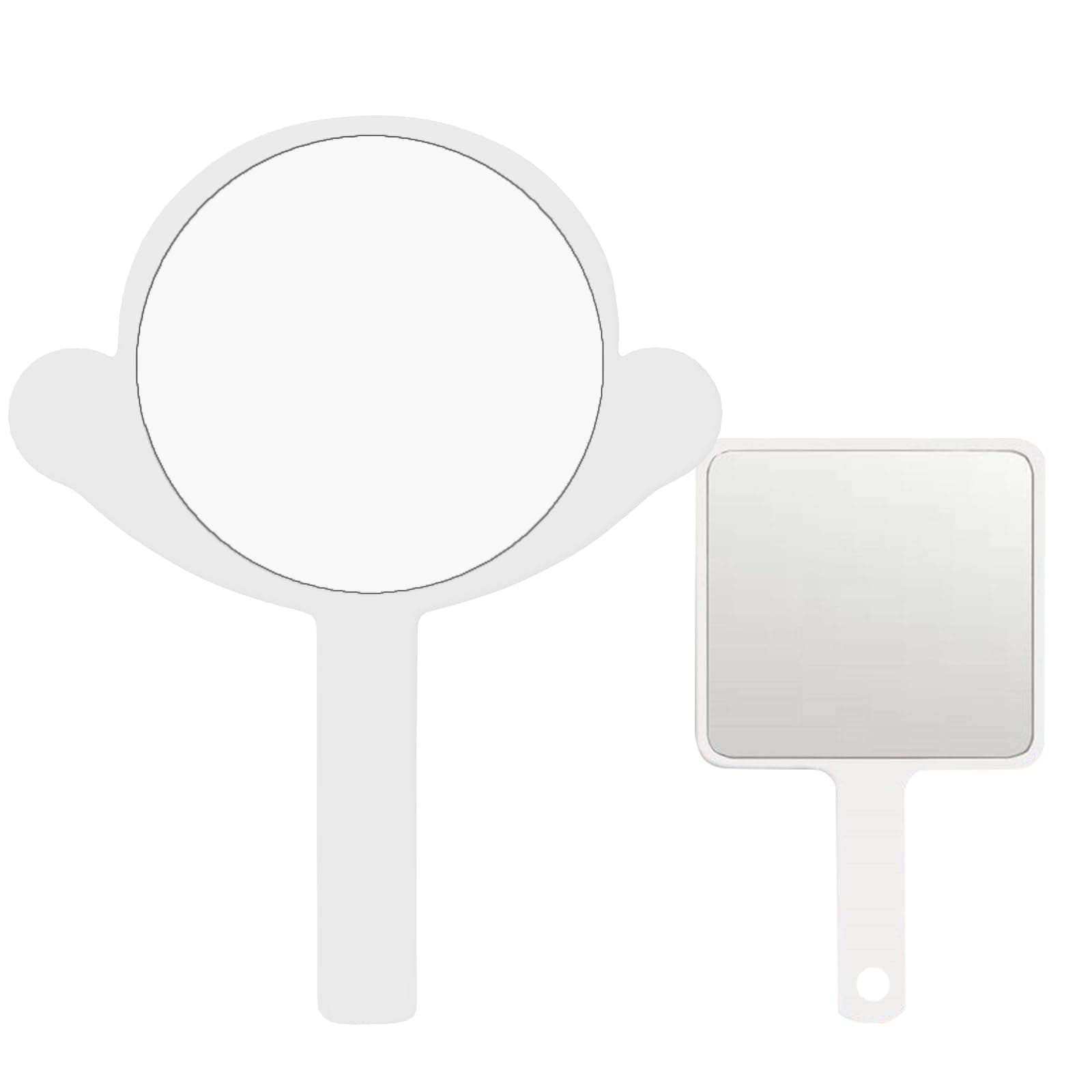 PDOZV Hand Mirror, 2 Pcs Salon Barber Hairdressing Hand Mirrors with Handle, Multi-Purpose Compact Travel Makeup Mirror, Big + Small Sized Mirror (White, 7.09" Lx 9.06" W)