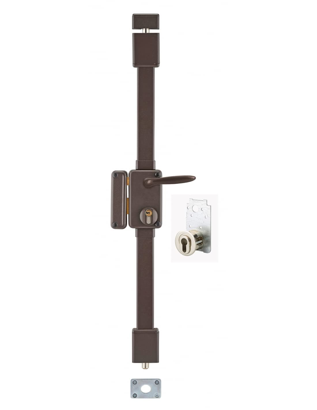 THIRARD - Serrure en Applique Beluga A2P* à Fouillot pour Entrée - Gauche - 3 Points - Porte de 1,65 à 2,25 m - Cylindre Transit2 30 x 65 mm - Axe 45 mm - Marron - 4 Clés Incluses