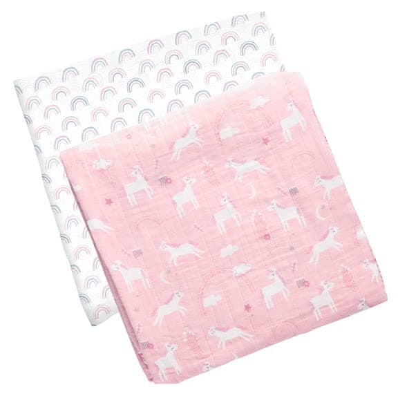 Stephen Joseph Baby Swaddle Blanket, Unisex Swaddle Wrap Soft Muslin Swaddle Blankets, Receiving Blanket for Boys and Girls, 47 x 47 inches, Set of 2, Unicorn
