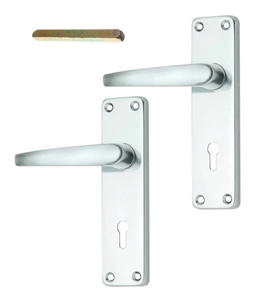 Bulk Hardware BH00002 Bright Aluminium Lock Handle Set, 150 mm (6 inch) Plate