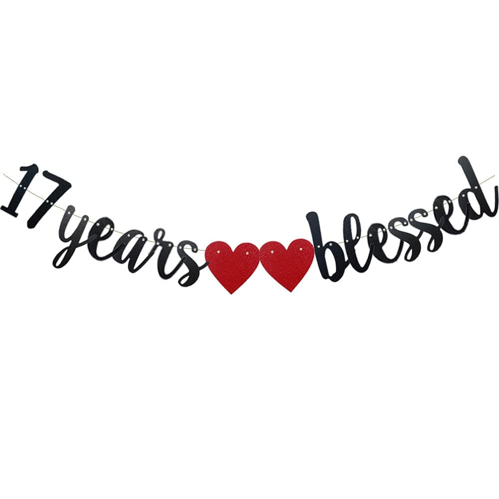 17 Years Blessed Banner Black Paper Glitter Party Decorations For 17TH Wedding Anniversary 17 Years Old 17TH Birthday Party Supplies Letters Black ZHAOFEIHN