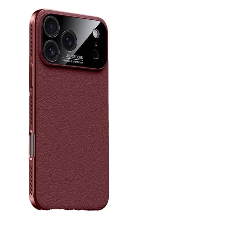 Doulings Large Window for iPhone 17 Pro Case,Luxury PU Leather & Hard PC,Heat Dissipation Breathable Bumper,Auto Focus Camera Lens Military Drop Protection Shockproof Cover,Red
