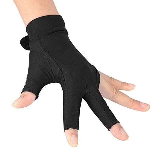 Tbest Biljart Handschoenen,Snooker Glove Left Hand,4 Colors Adults 3 Finger Snooker Pool Cue Glove Billiards Shooters Glove for Men Women(L Black)