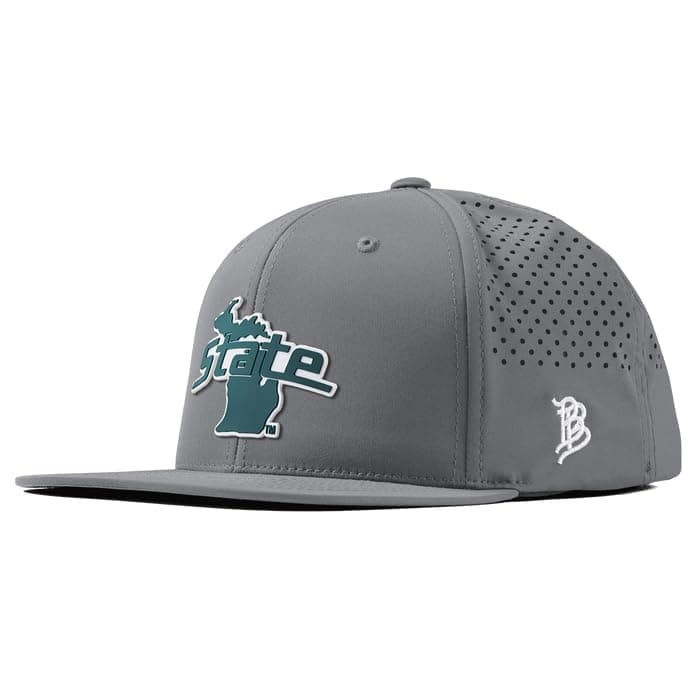 Branded Bills Officially Licensed x Michigan State Spartans Slate Grey Flat Performance Michigan State Outline PVC