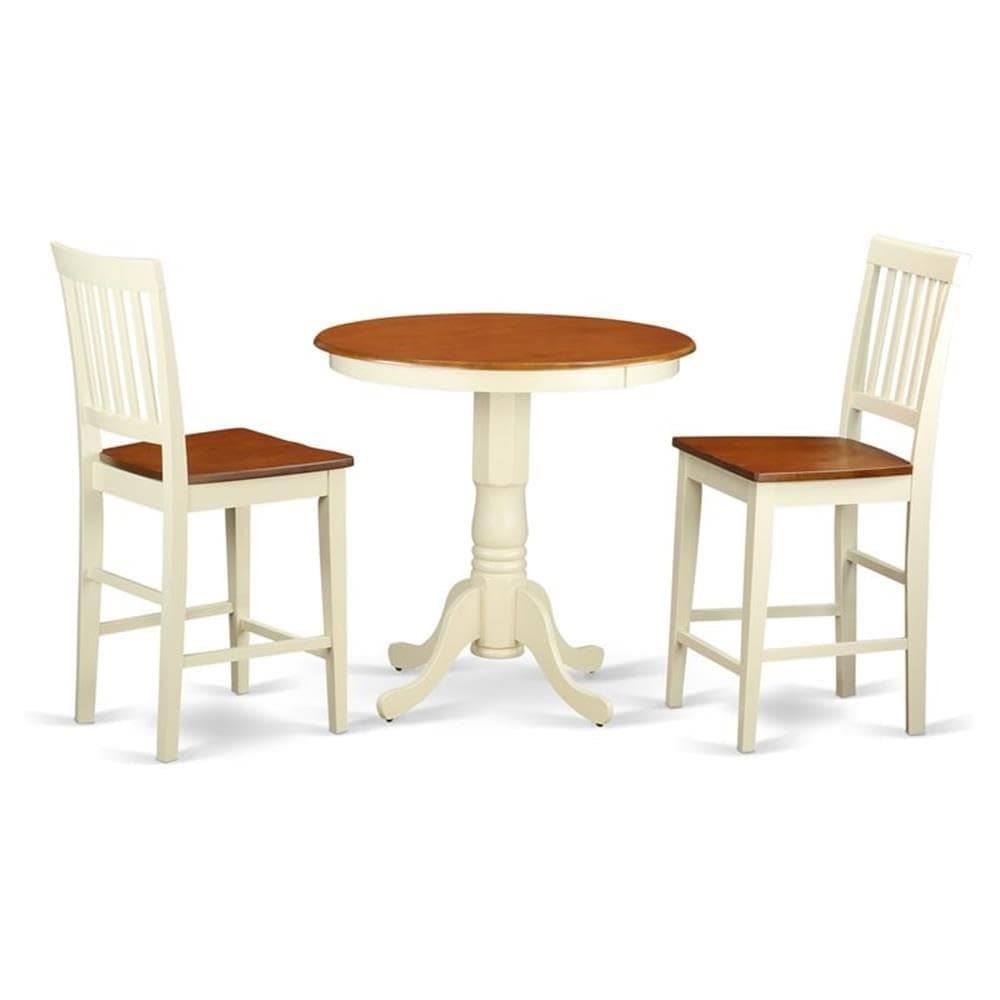 East West Furniture JAVN3-WHI-W 3-Piece Counter Height Dining Table Set