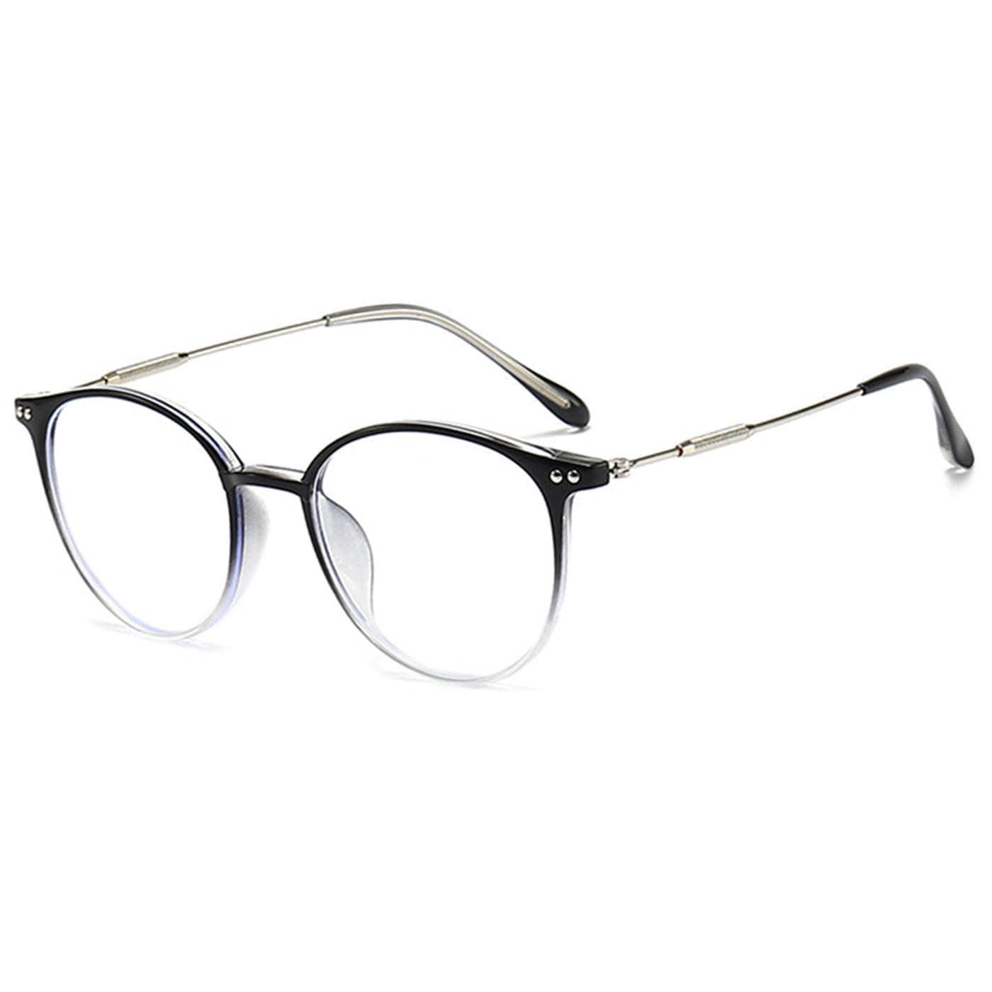 ABETOS Fashion Round Reading Glasses Womens Blue Light Blocking Glasses Metal Computer Eyeglasses Anti Eyestrain, Gradient Black+2.0