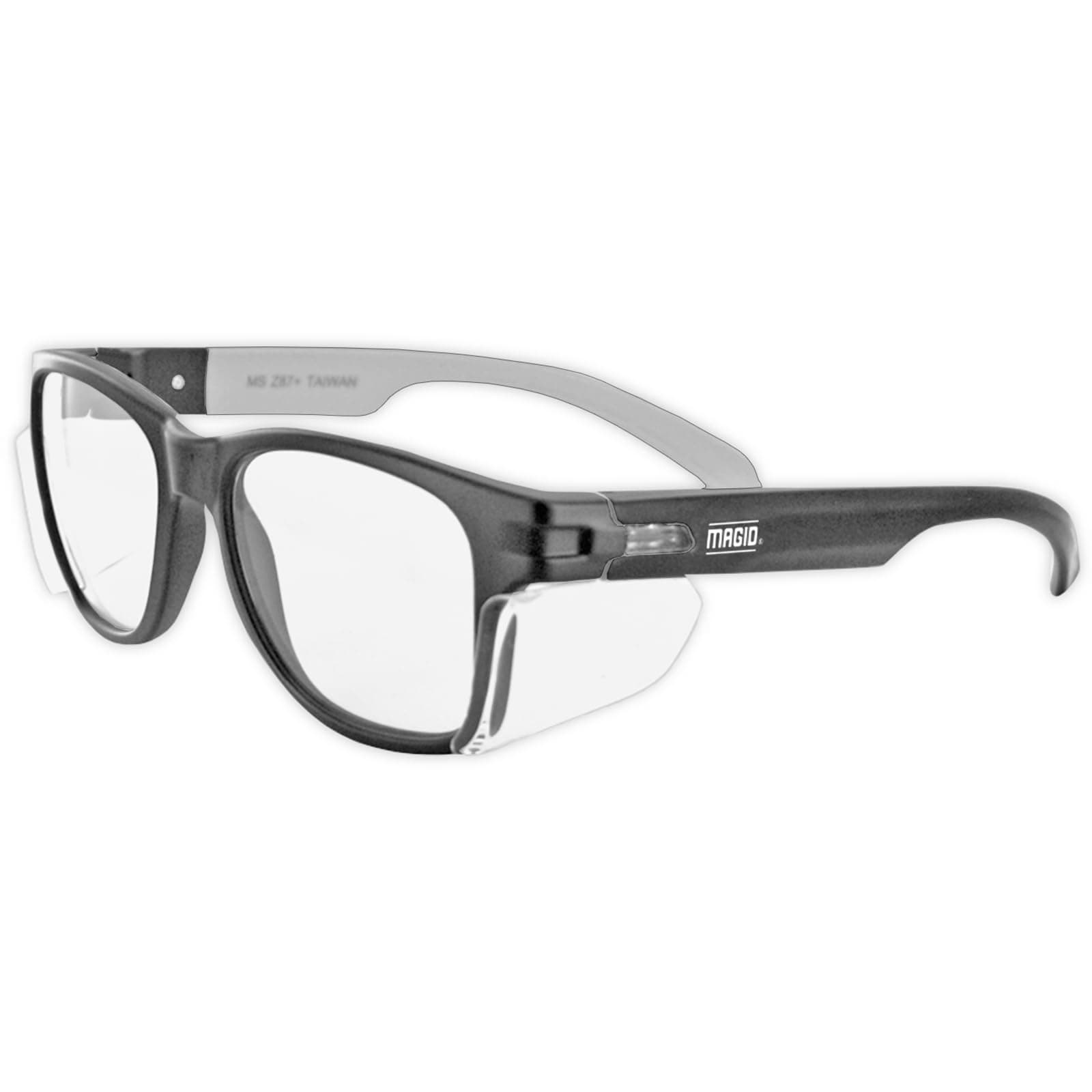 MAGID Y50 Safety Glasses for Construction | Black Frame — 1 Pair, Clear Lens | Side Shields, ANSI Z87.1+, Anti-Fog, Scratch-Resistant, 99.9% UV Protection, Polycarbonate Lens