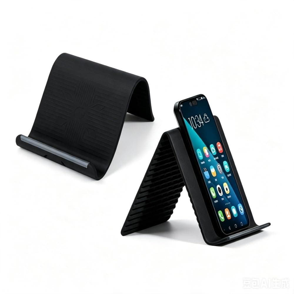 Adjustable Foldable Silicone Phone Stand 2 Pack, Anti-Slip Portable(Black)