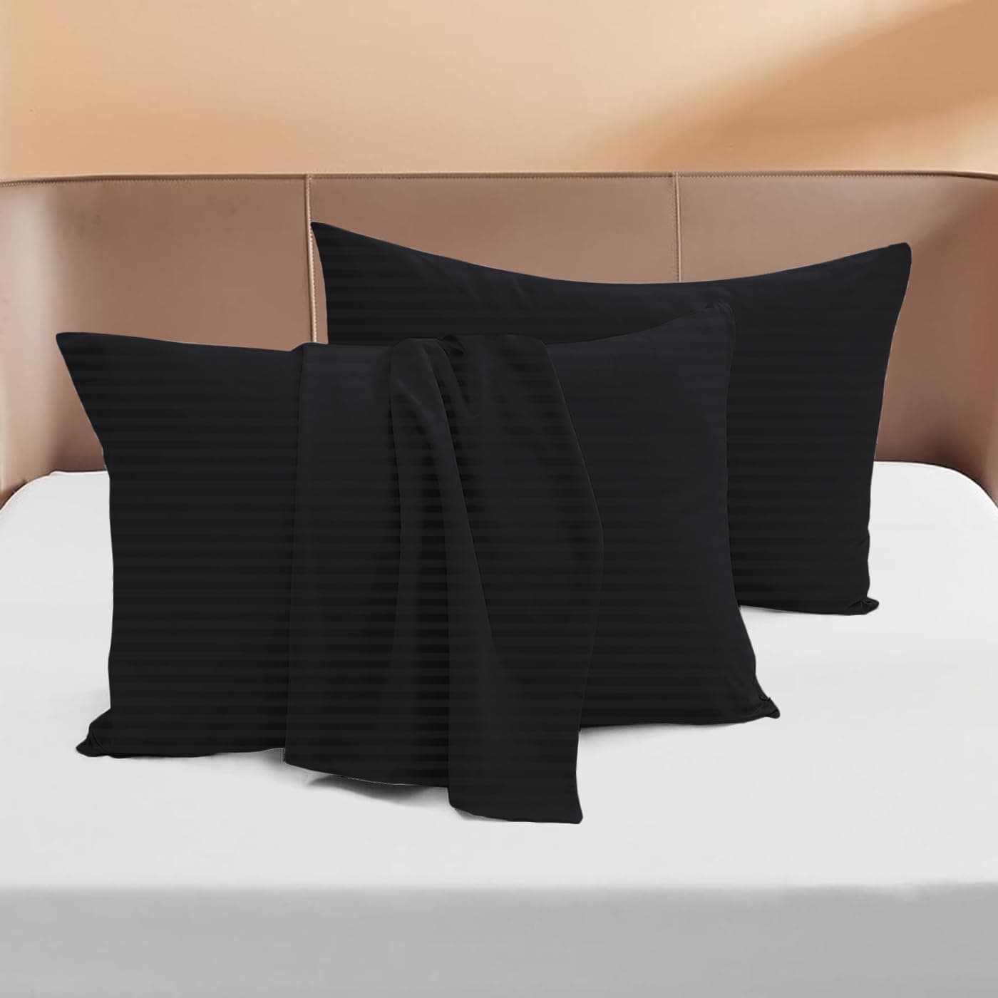 Myrtle Collection Toddler (13x18) Pillow Cases - Pack of 2 - Envelope Closure - Comfortable 1500-TC Egyptian Cotton Fabric - Pillow Covers Travel Pillow Cases 13x18 Inches (Stripe, Black)