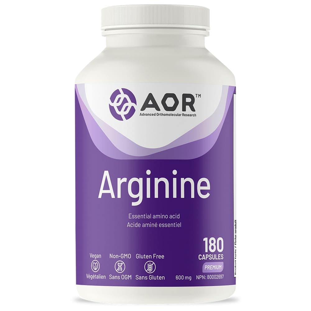 AOR Arginine HCl Capsules, 600 mg per Capsule, Vegan Formula, 180 Count