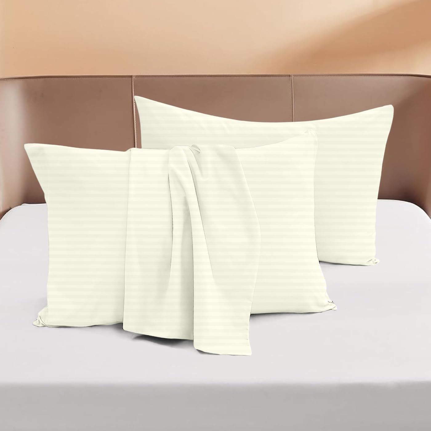 Pink Design Den 1000-TC Peruvian Pima Cotton Toddler (13x18) Pillowcases - Set of 2 - Travel Pillow Cases 13x18 Pillow Covers - Zipper Closure Pillowcases, (Stripe, Ivory)