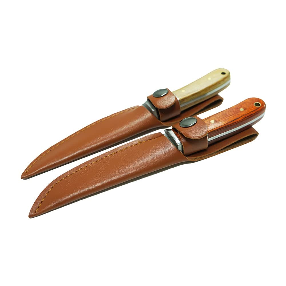 Ipretti Two 3-Inch Super Sharp Knife with PU Protective Sleeve,High Carbon Steel Durable Portable Wooden Handle Knife for Outdoor,Picnics,Kitchen Cooking(Meat,Fruits,Vegetables,Seafood)