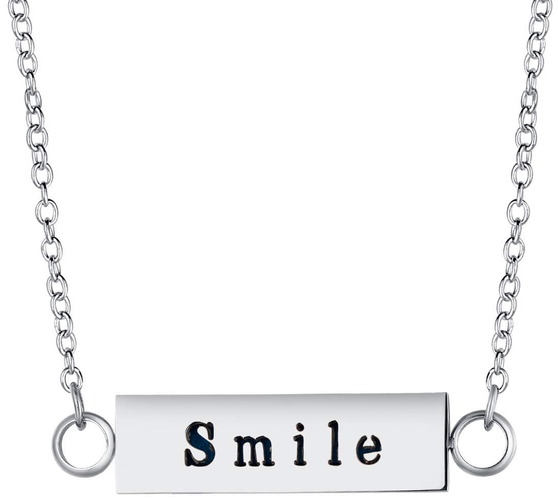 Wild Essentials"Smile" Essential Oil Diffuser Bar Necklace Gift Set - Includes Aromatherapy Pendant, 24" Stainless Steel Chain, 12 Color Refill Pads