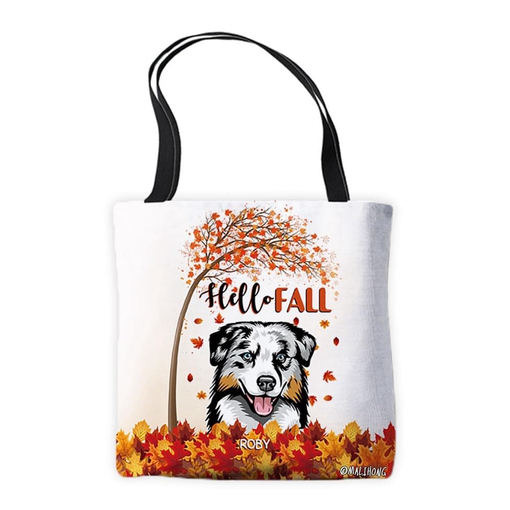MALIHONG Hello Fall Maple Leaves Airedale Dog Tote Bag, Australian Shepherd-1, 18x18 inch