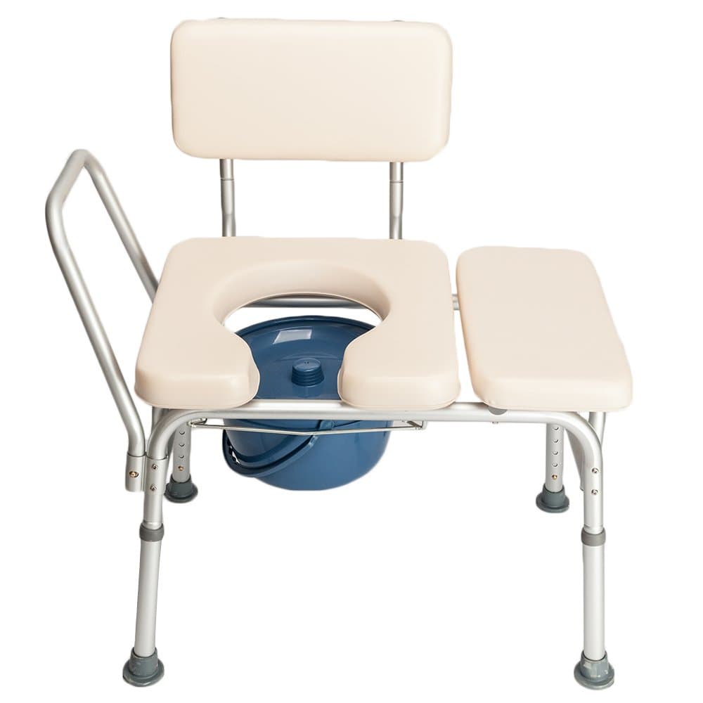 Winado 2 in 1 Transfer Bench Commode Chair for Toilet with Bucket & Padded Seat & Backrest & Armrest, Height Adjustable Bath Chair for Senior & Disabled, White