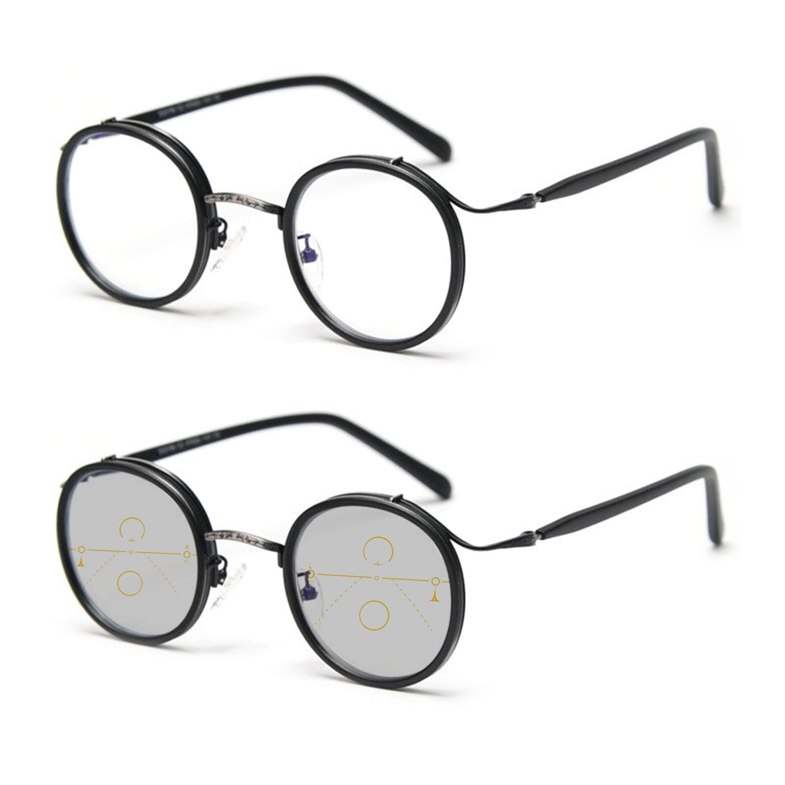 COTIA Reading Glasses Transition Photochromic Progressive Multifocus Reader for Men/Women Classic Round Eyewear (black, 2, multiplier_x)