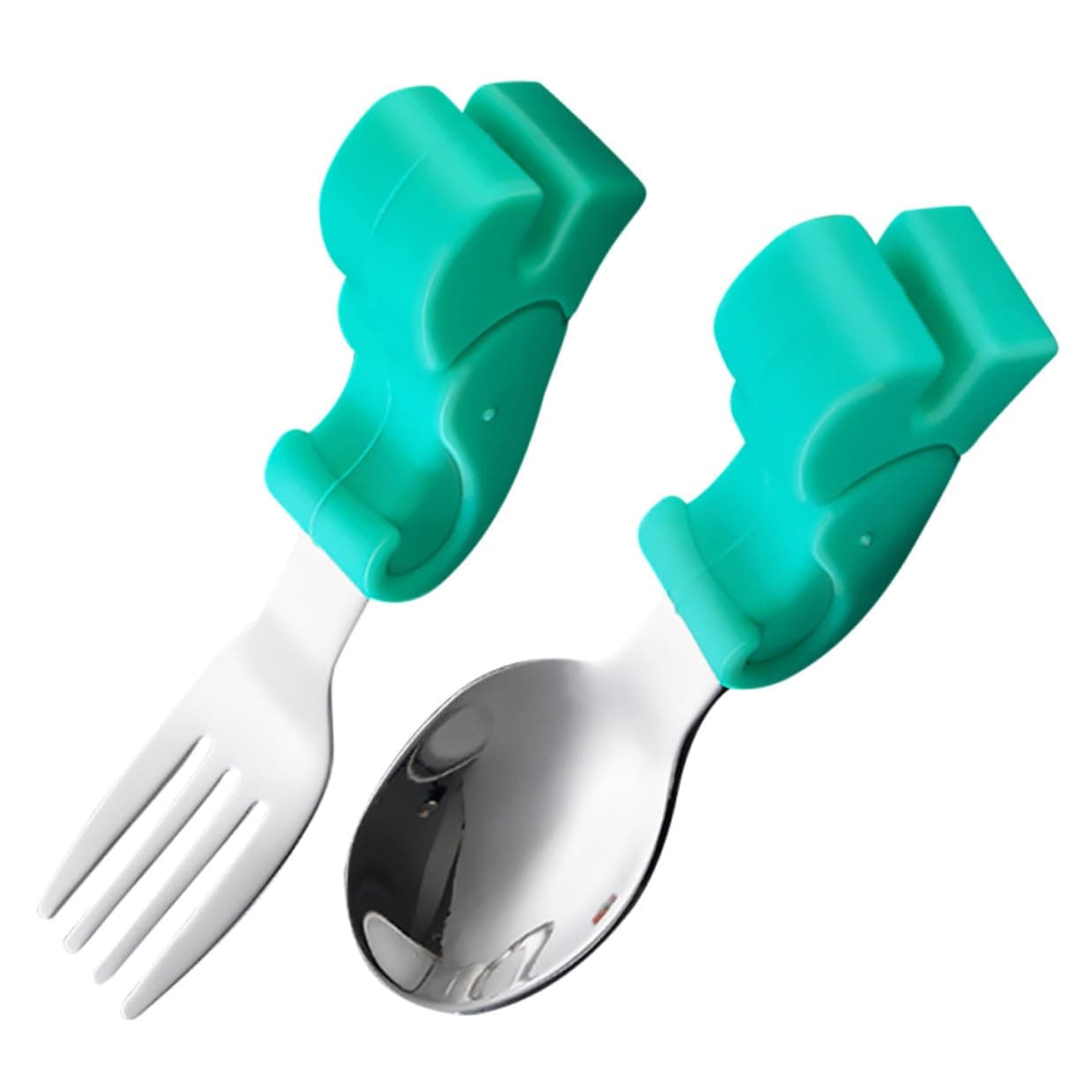 HIAKDOFT Spoon and Fork with Soft Silicone Handle Stainless Steel Training Utensils for Preschoolers Short Handle Design for Easy Grip and Safe Chewing Tool