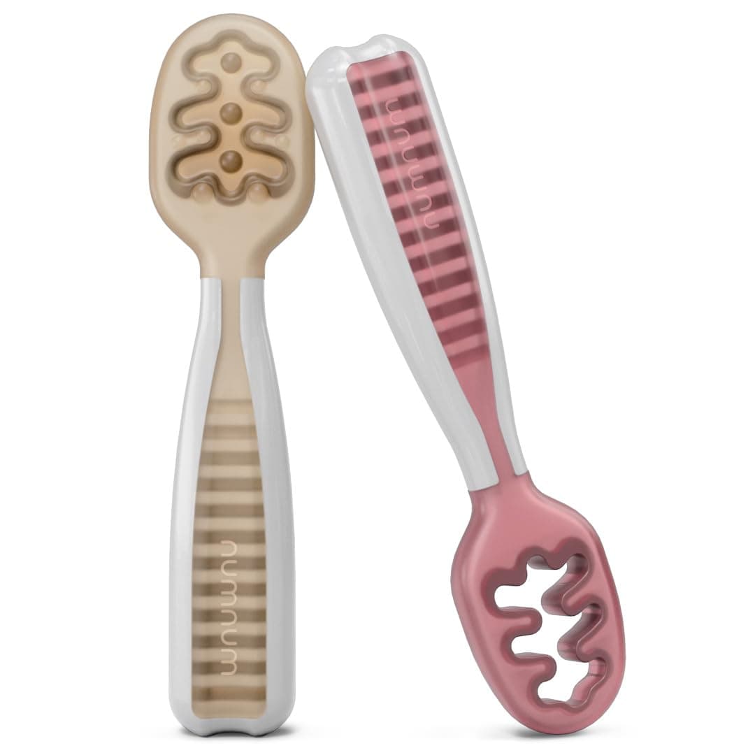 NumNum Baby Spoons Self Feeding 6 Months, 2-Pack Beige/Mauve