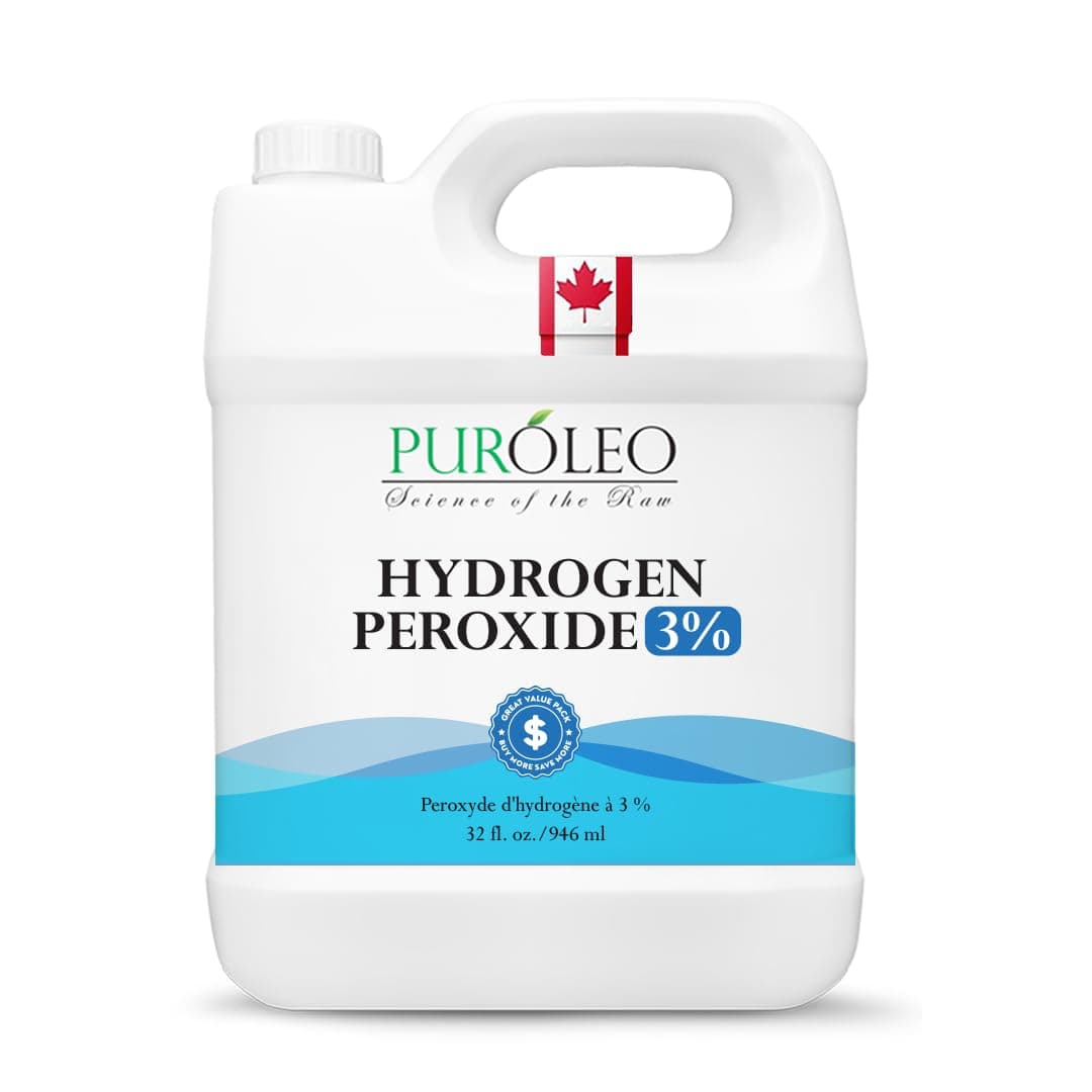 PUROLEO Hydrogen Peroxide 3% Solution, 32 Fl Oz/946 mL (Made In Canada), Multipurpose Household Cleaner, Stain Remover & Fabric Whitener, Cleaning Liquid for Laundry, Surfaces & General Cleaning