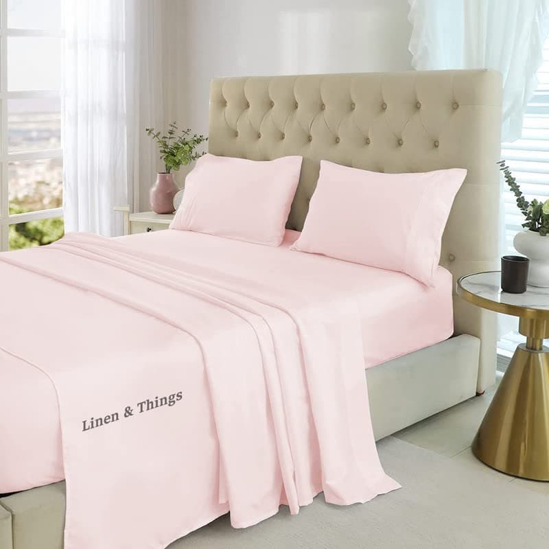 Twin Size Sheet Set Egyptian Cotton 800 Thread Count - 4Pcs Bed Sheets Set fits Upto 8-12" Deep Pocket, Silky Soft Sateen Sheets - Blush Solid