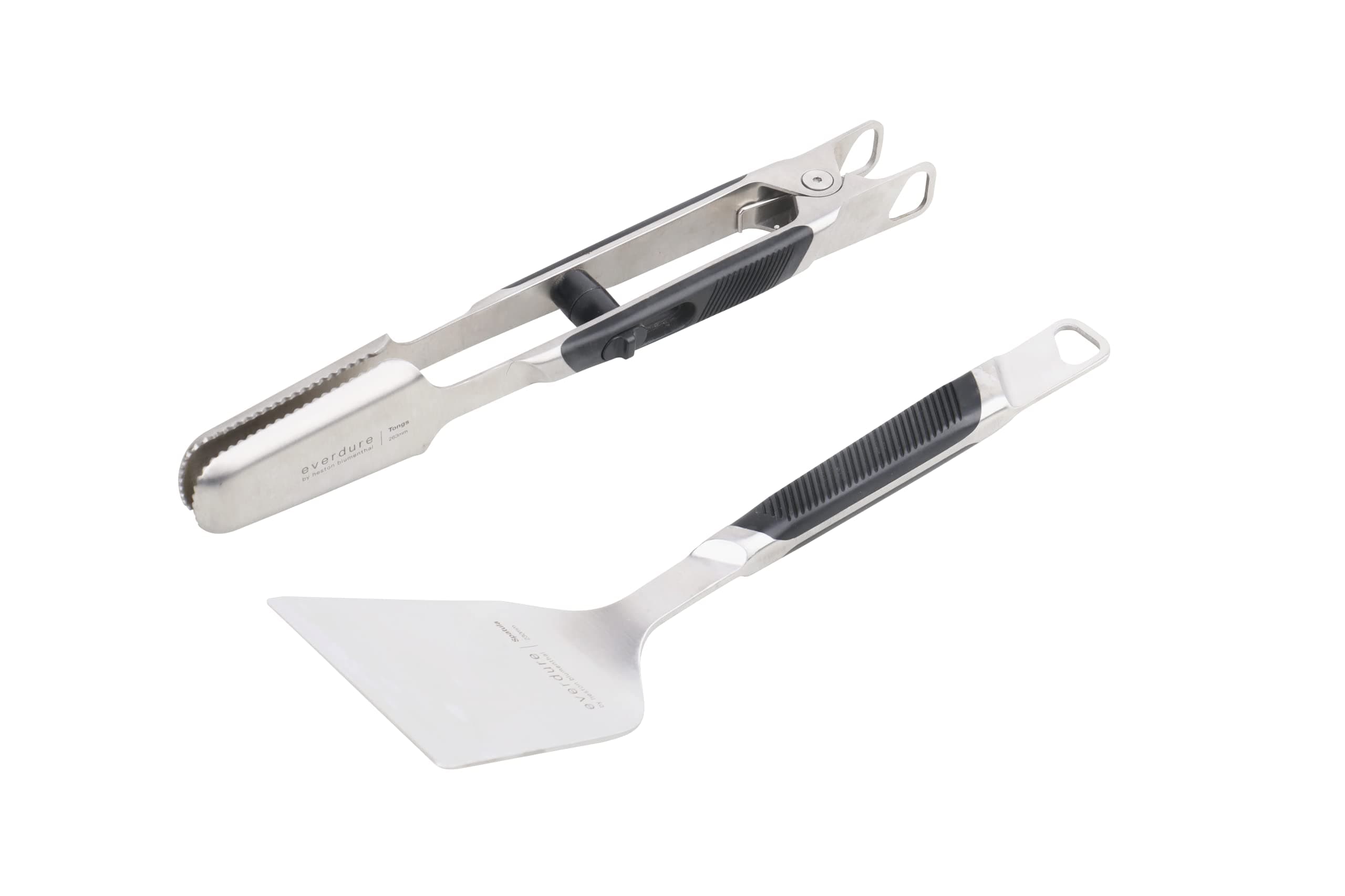 Everdure Premium Pack of 2 BBQ Tool Kit: Brushed Stainless Steel Tongs and Spatula with Soft Grip Handles, Durable Heavy-Duty Grilling Tools and Cooking Utensils Set