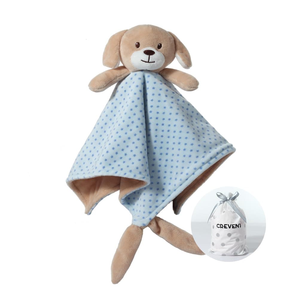 CREVENT Soft Plush Animal Face Security Blankets for Boys and Girls, Great Gifts for Birthday Baby Shower (Blue Dog)