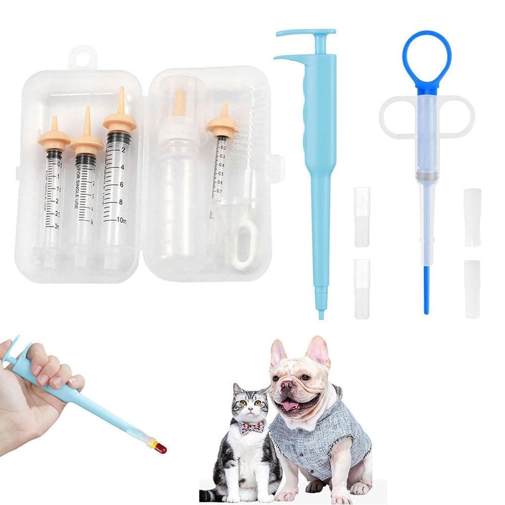 Dogs and Cats Pill Shooter, Food Medicine Dispenser Pet Feeding Kit, Pet Syringes and Bottle with Pacifiers, Suitable for Feeding Small and Large Pets