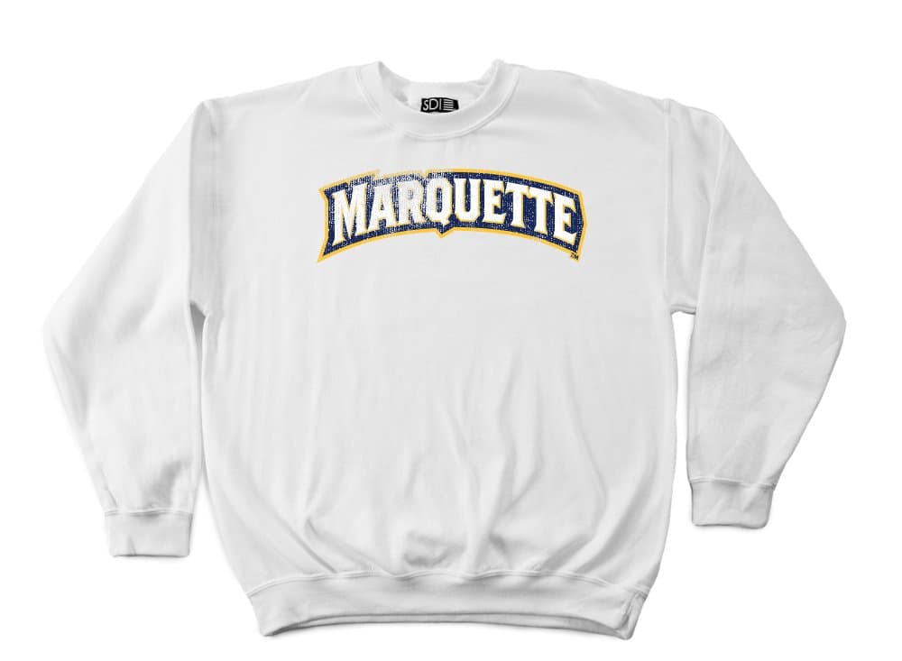 NCAA Marquette Golden Eagles 50/50 Blended 8-Ounce Vintage Arch Crewneck Sweatshirt, Medium, White