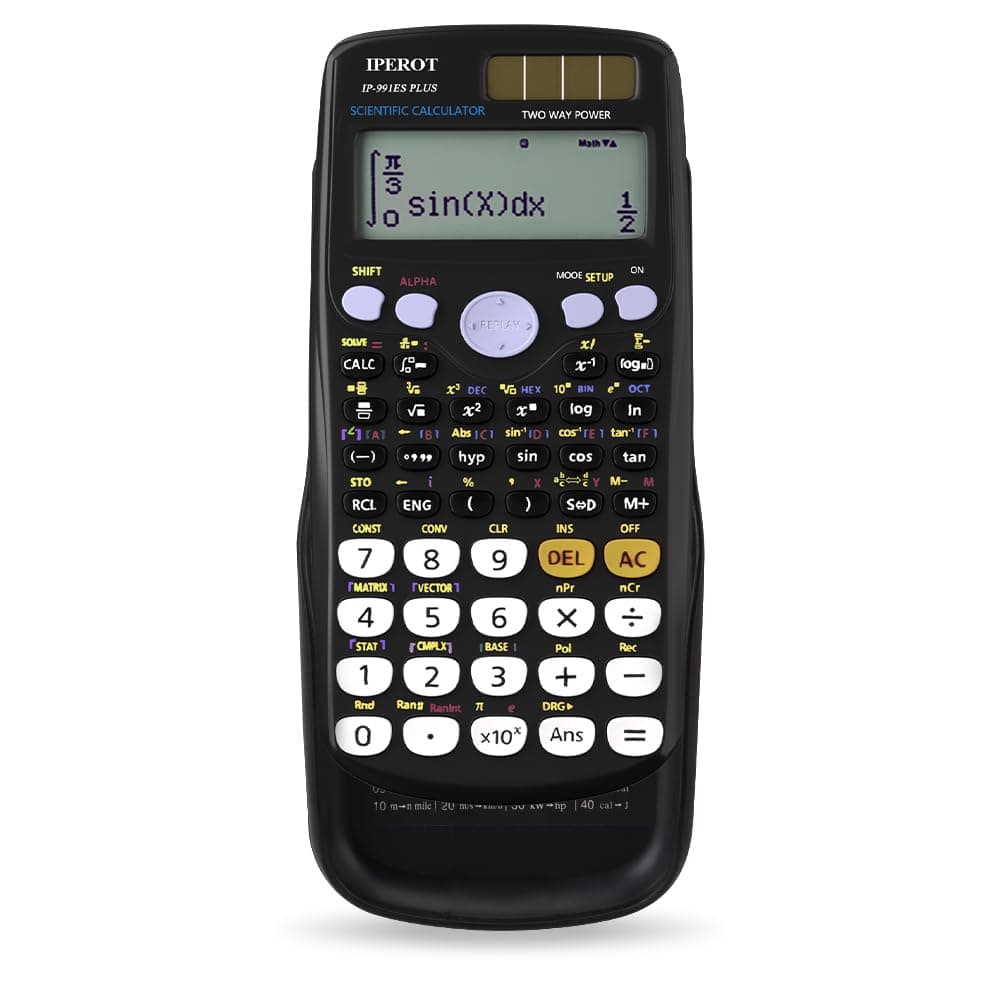 Scientific Calculators, IPEROT Solar Scientific Calculator Large Screen 417 Function, Calculators Very Suitable for High School and College Students Calculus Algebra and Other Math Textbooks (Black)