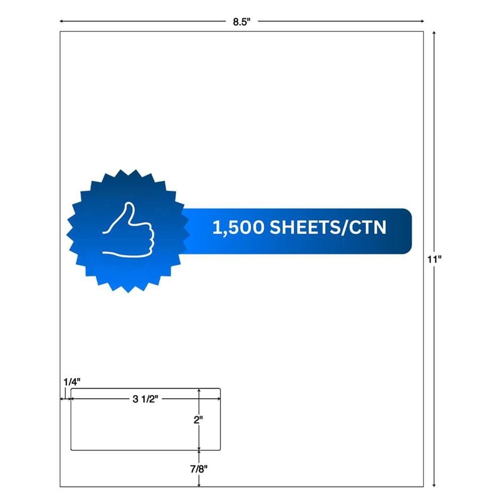 Tabbies Integrated Shipping Label with Tear Away Paper Receipt, Printable Sheet with Label, 3-1/2"W x 2"H with Perforation, 1,500 Sheets