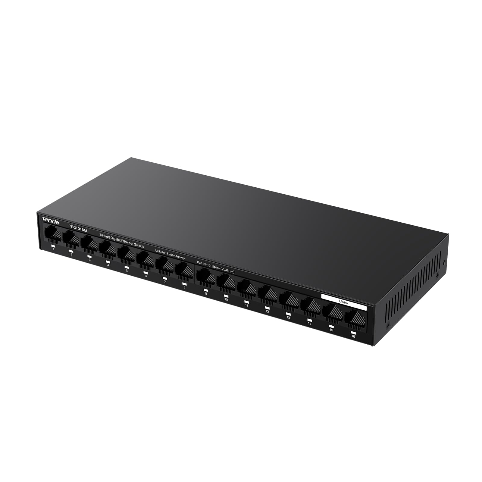 Tenda 16 Port Gigabit Ethernet Switch, Desktop Ethernet Splitter, Unmanaged Network Switch Hub, Plug & Play, Wall-Mount, Fanless Quiet, Metal Design, Traffic Optimization (TEG1016M)