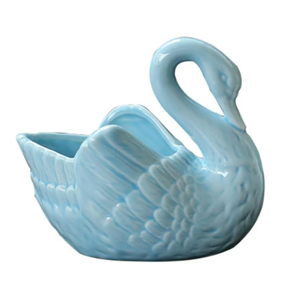 TPIONEER White Pink Blue Swan Ceramic Ornaments Decoration Desktop Storage Box Tealight Candles Holder Flower Pot Home Decor Furnishings